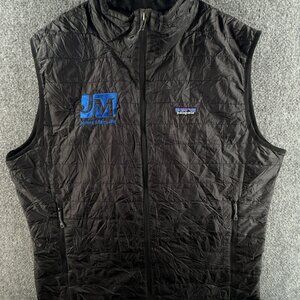 Patagonia Men Full Zip Pockets Industry Logo Black Quilted Vest Sleeveless Large